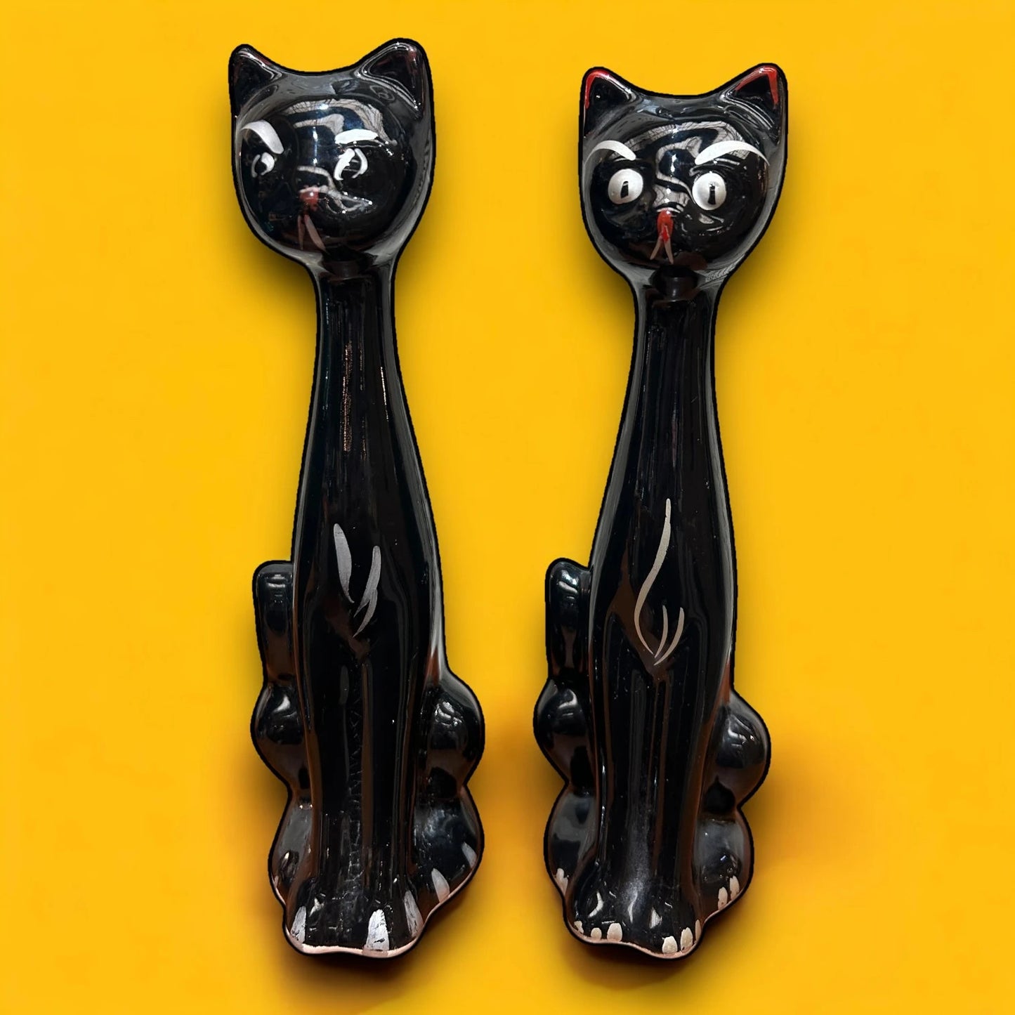 Mid Century Pair of Ceramic Black Cats