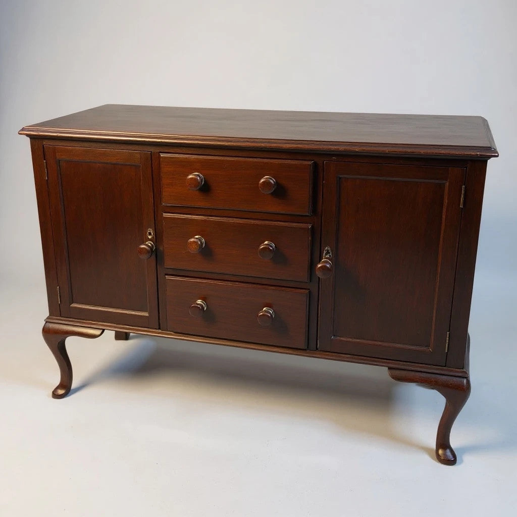 Vintage Dark Oak Kitchen Unit Sideboard – Queen Anne Revival Style