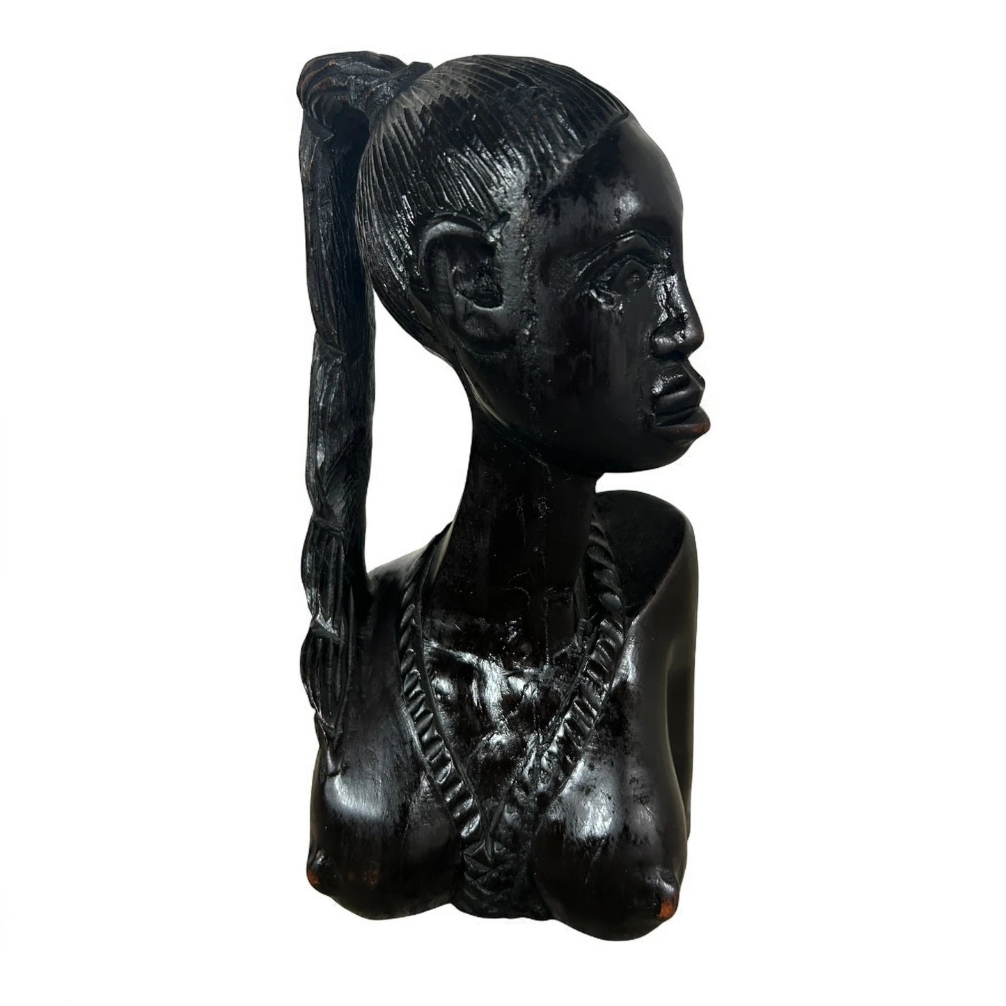 Antique African Hand Carved Ebony Wood Fulani Woman Sculpture