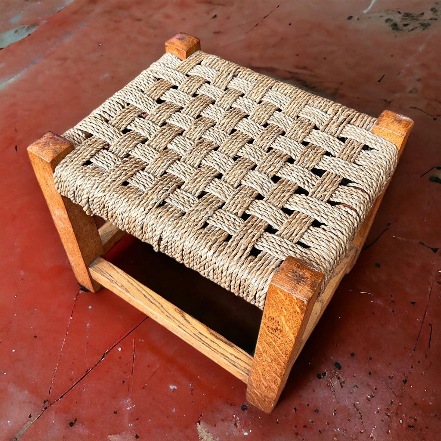 Mid century woven footstool