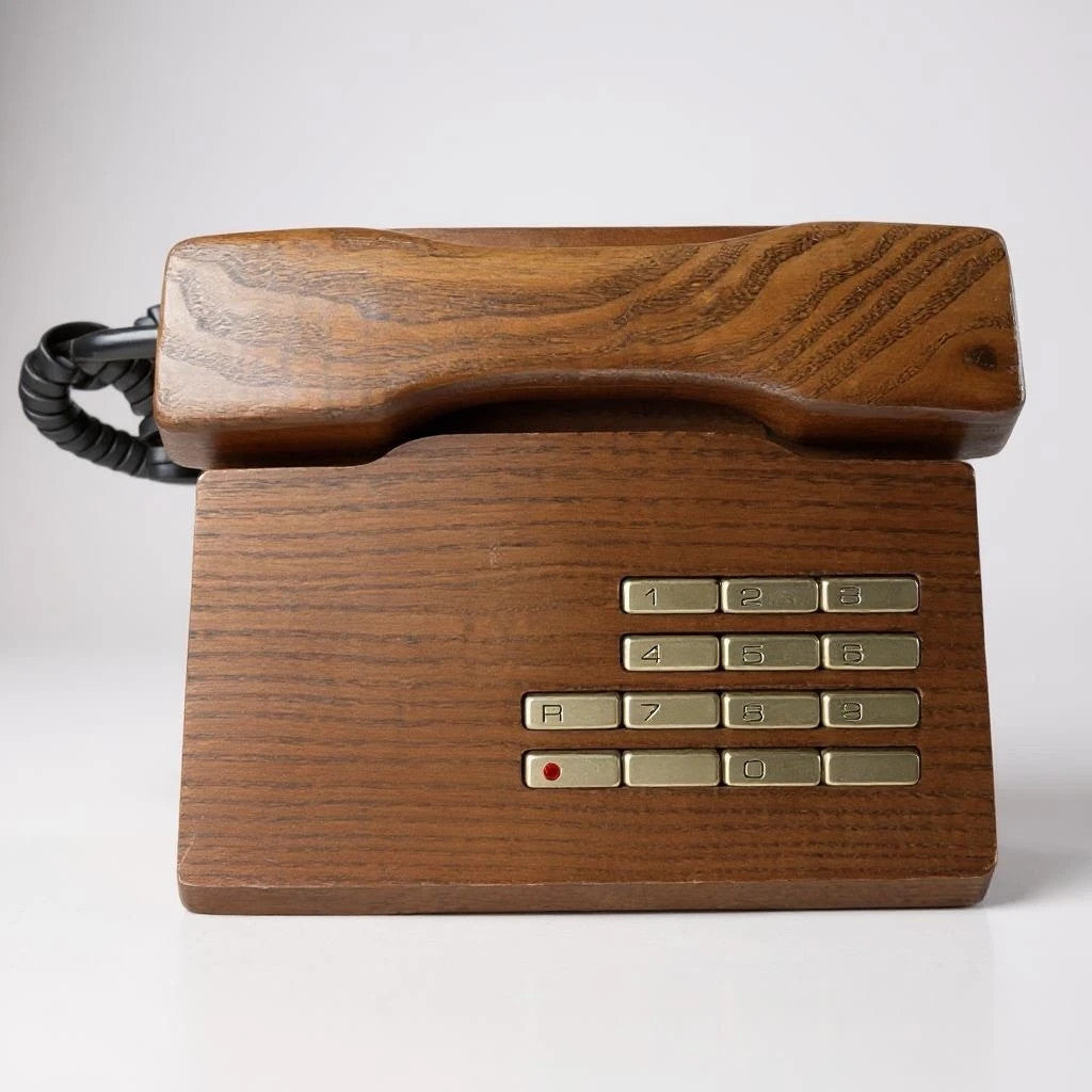 Mid Century Modern Elm Wood Push Button Telephone by Gfeller Trub