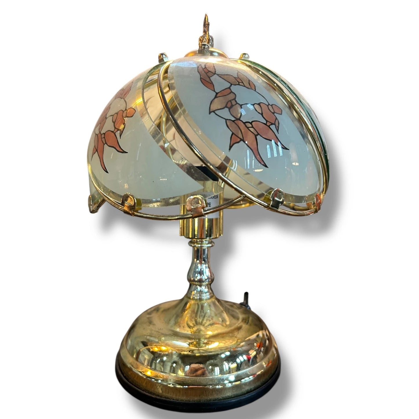 Mid Century Modern Brass Kipfold Limited Tiffany style Glass Shade Lamp