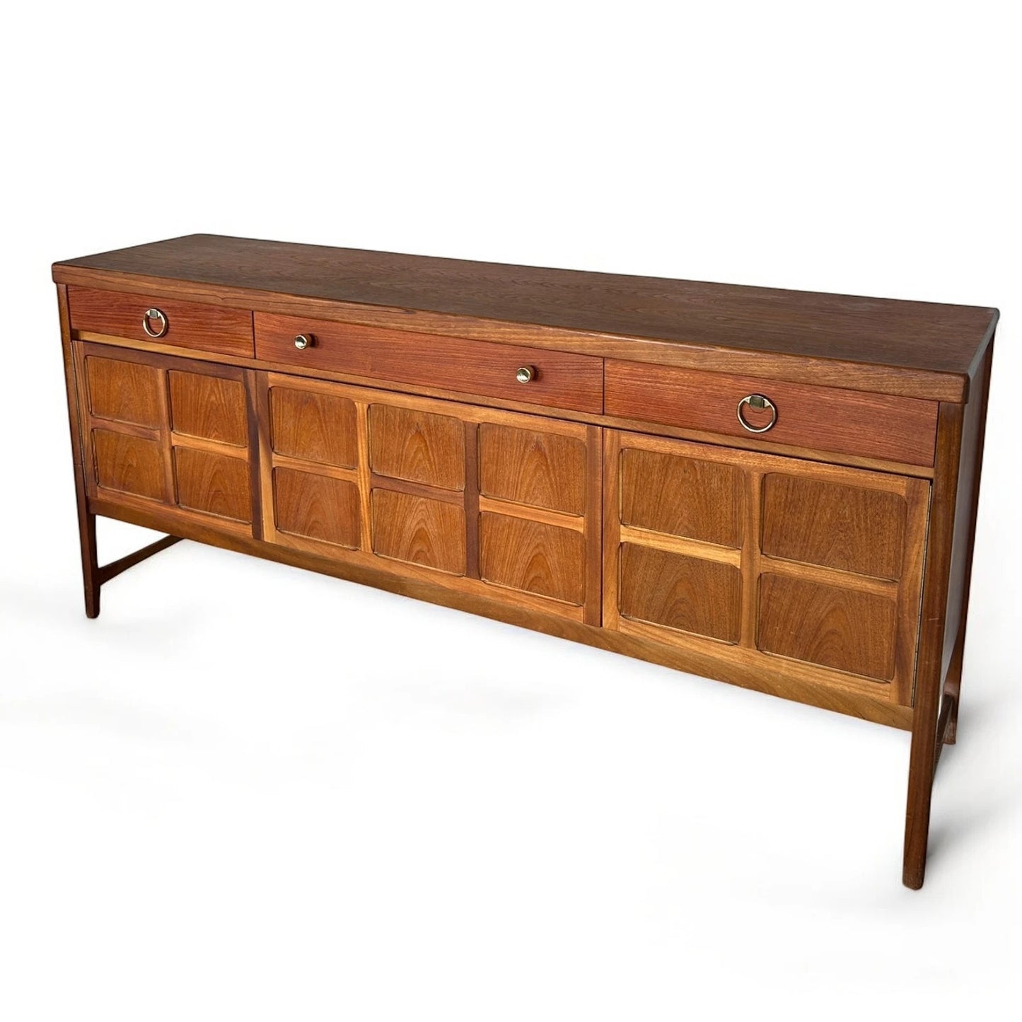 Mid Century Modern Nathan Squares Teak Sideboard Credenza Buffet