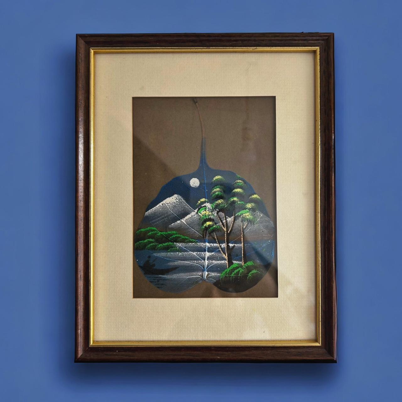 Vintage 1970s Hand Painted Leaf Framed Art