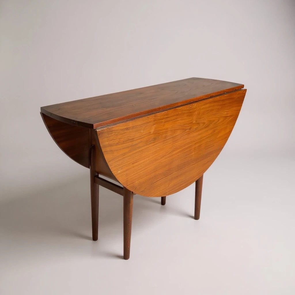 Mid Century Drop Leaf Dining Table | Vintage Teak Round Extendable Table