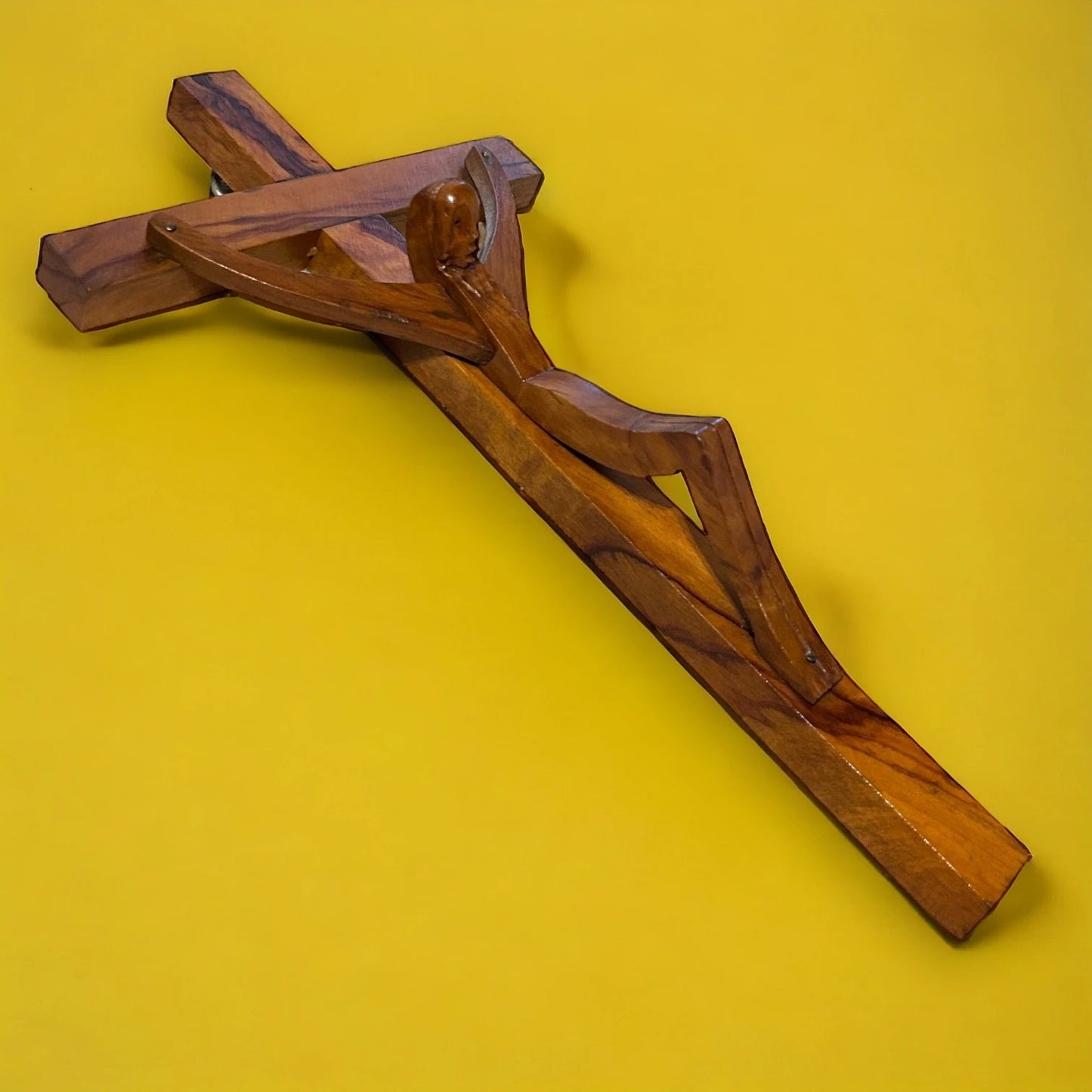 Mid Century Olive Wood Carved Crucifix