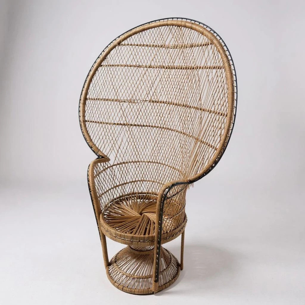 Vintage Peacock Bamboo Chair | Tall Rattan Throne Seat