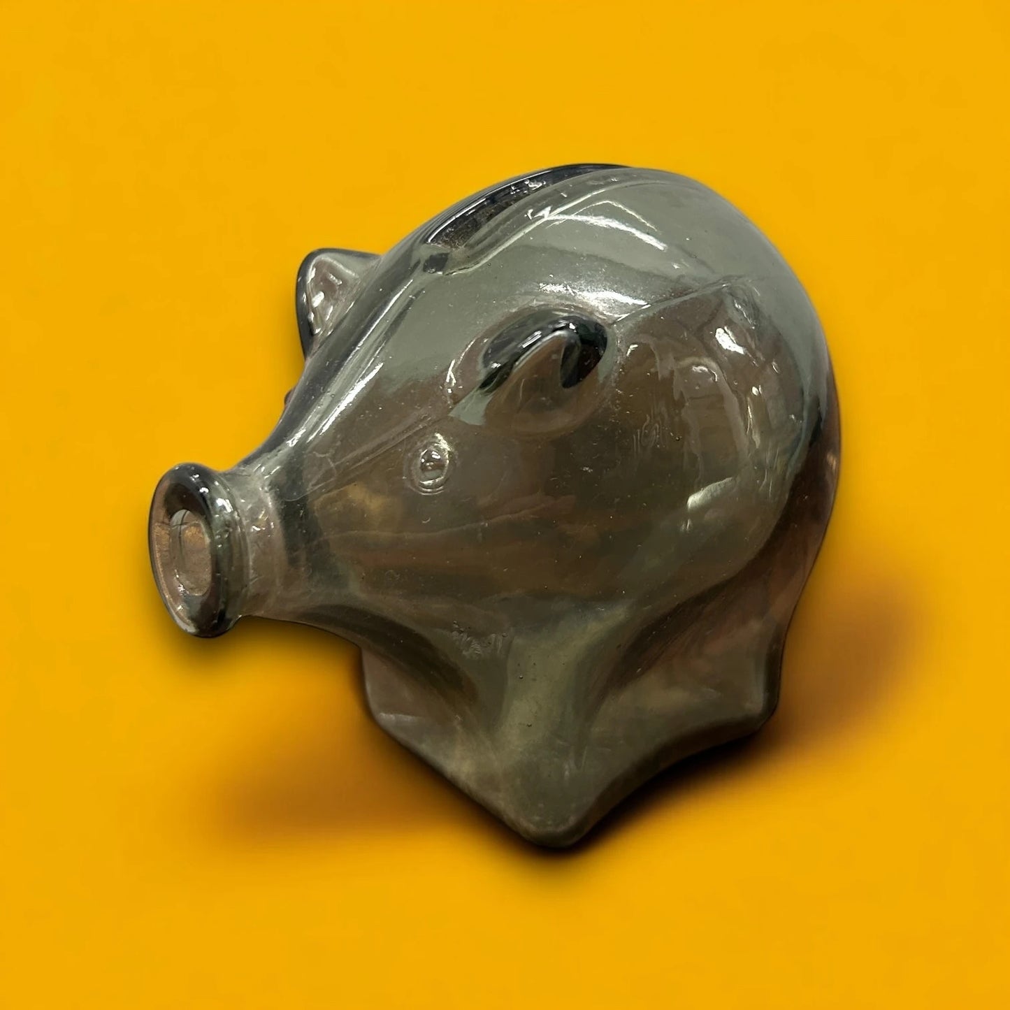 Mid Century Smoked Glass Piggy Bank