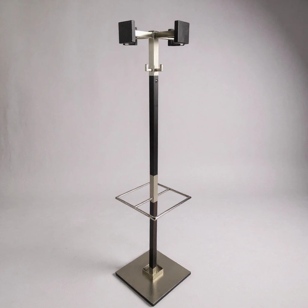 Mid Century Modern Coat Stand | Vintage 1960s Chrome & Wood Hall Stand