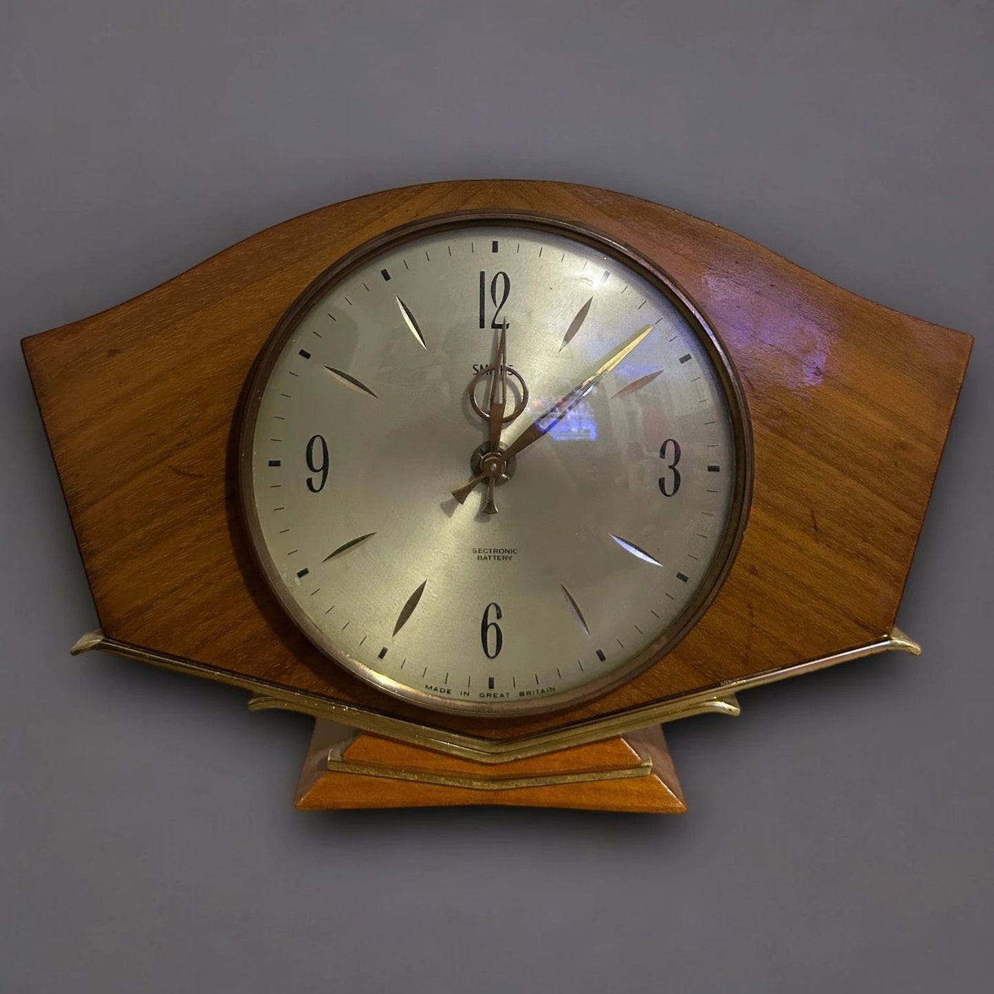 Mid Century Teak and Brass Smiths Table Clock