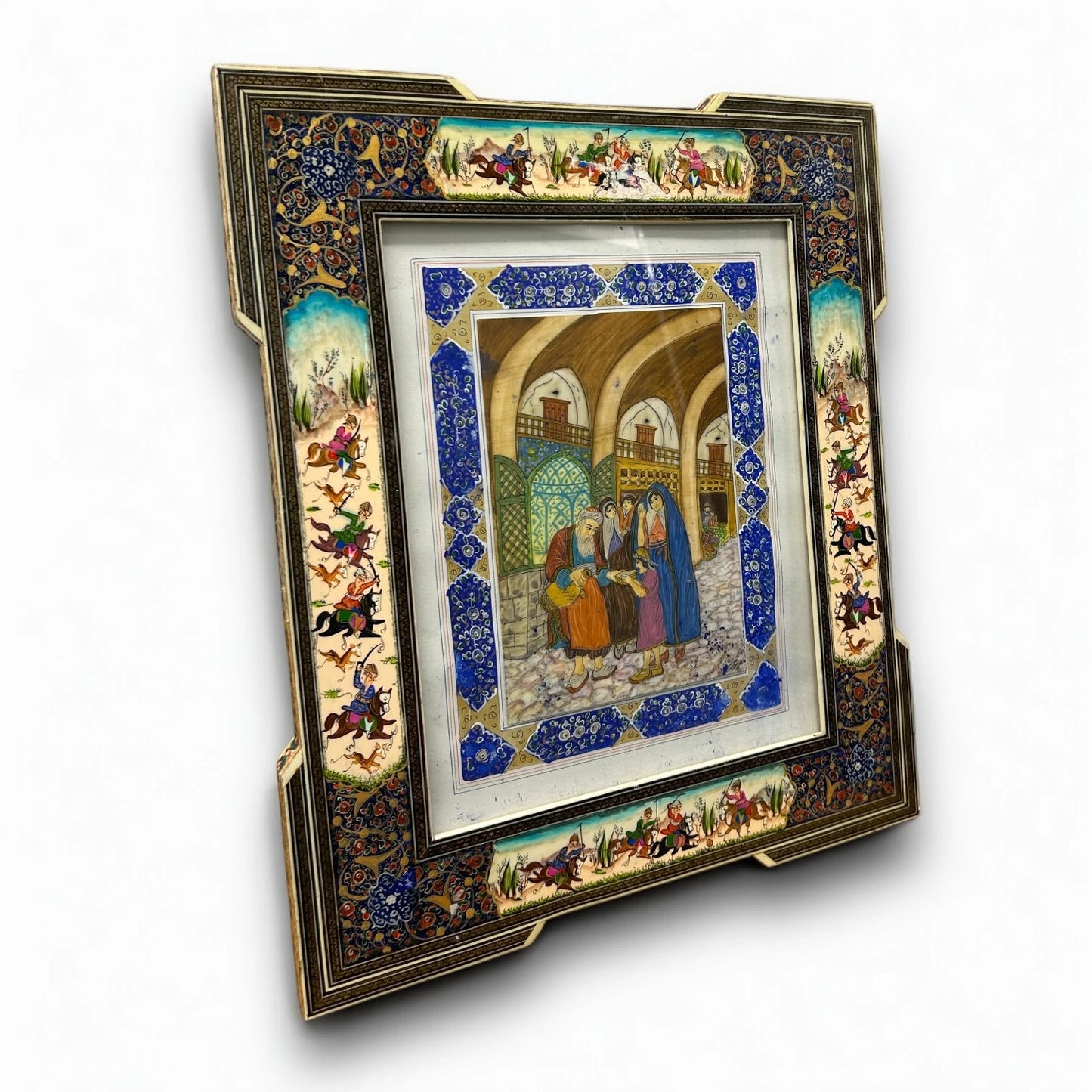 Vintage 1950s Persian Khatam Mosaic Watercolour Painting