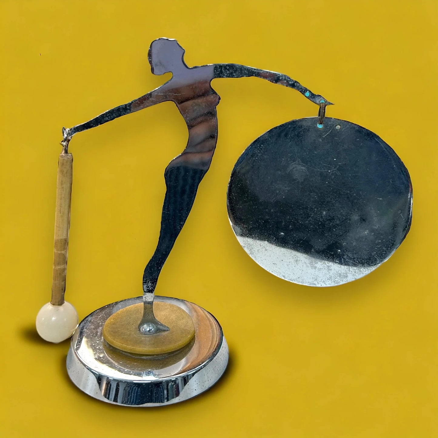 Art Deco Chrome Lady Sculpture Gong