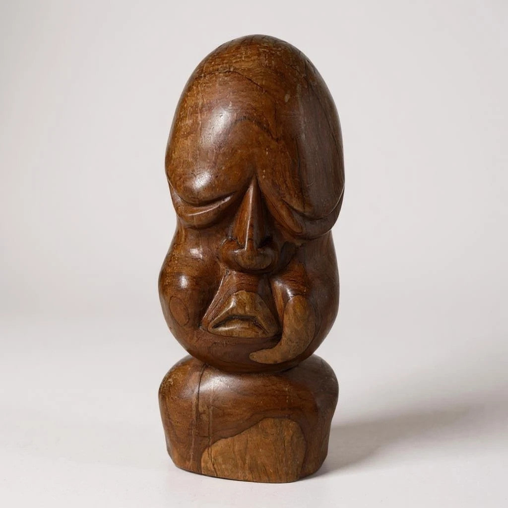 Mid Century Modern Carved Walnut Wood Maui Tiki Sculpture