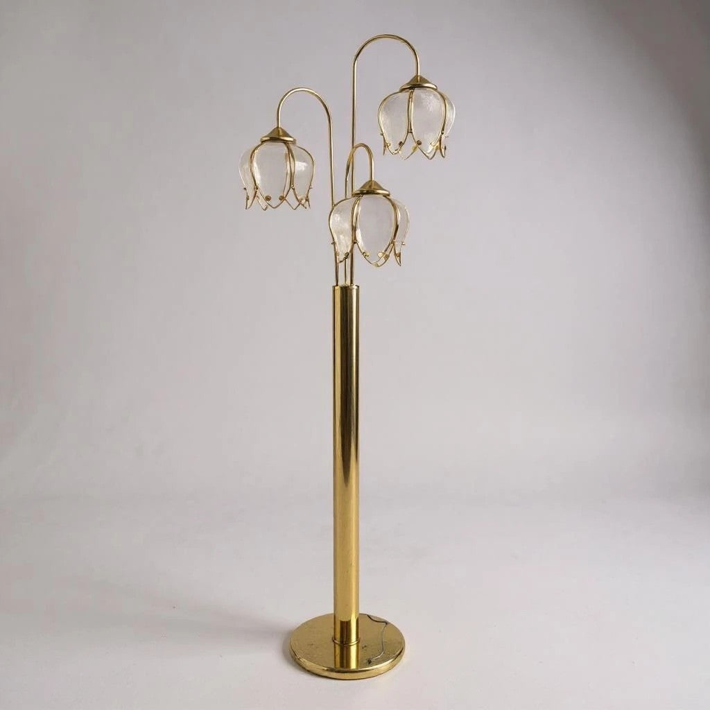 Vintage Hollywood Regency Brass Lotus Flower Floor Lamp