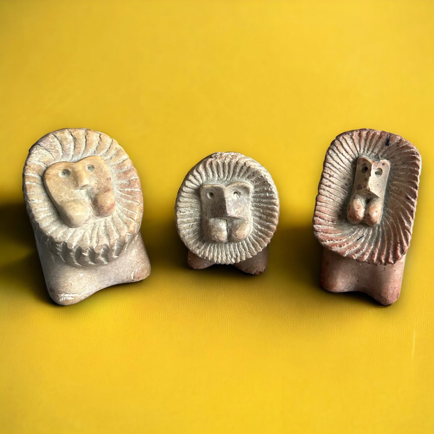 Mid Century Soapstone Set of 3 Lion Sculptures