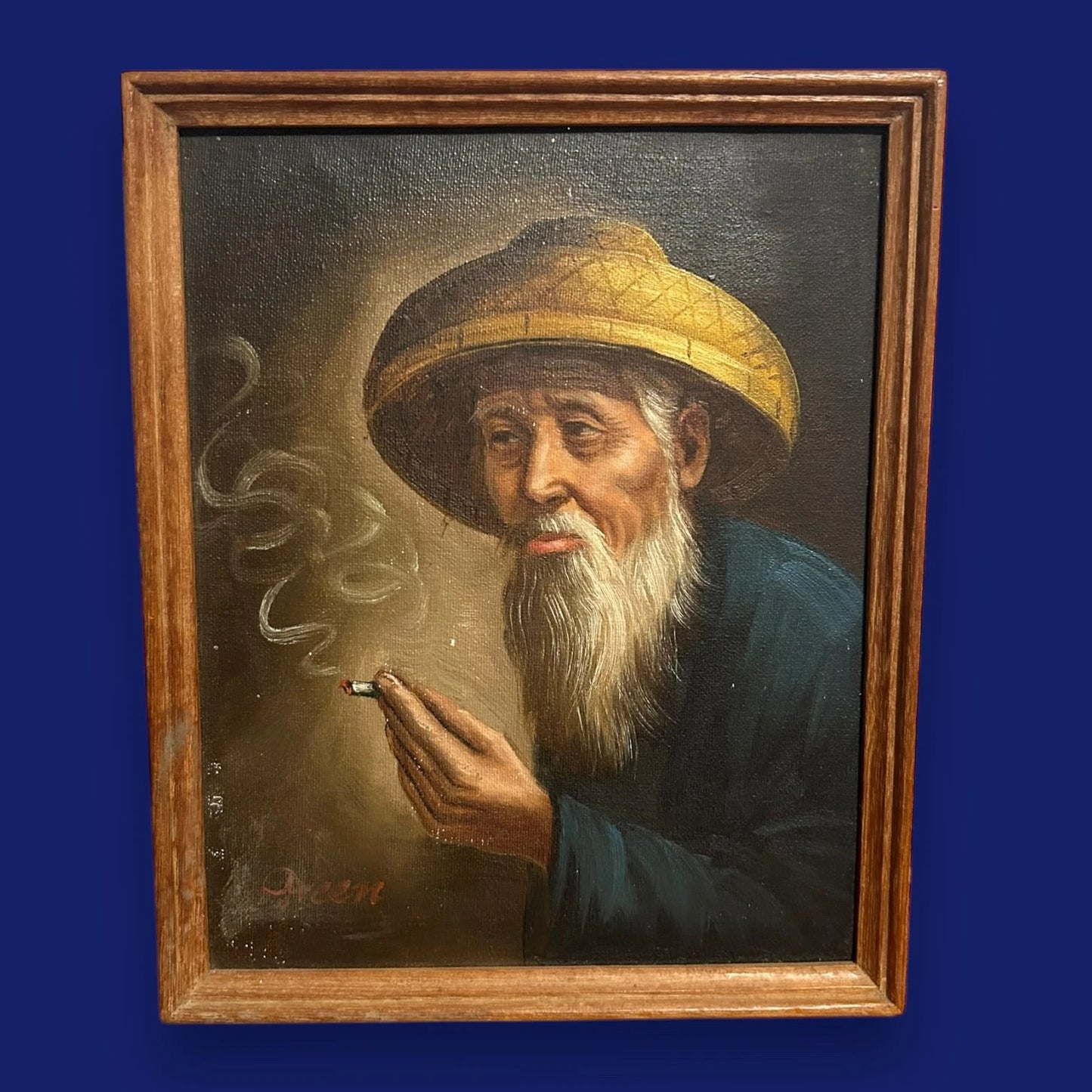 Vintage 1970s Old Man Chinese Oil Painting