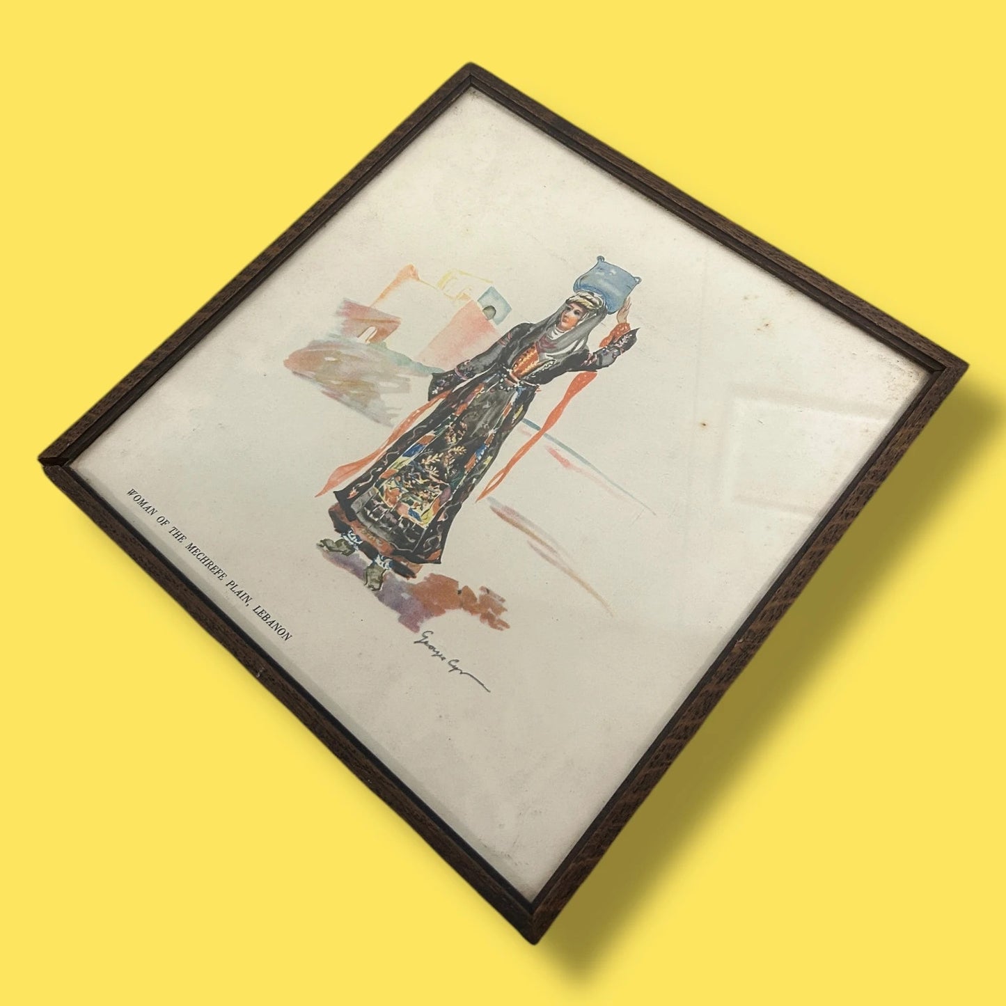 Vintage 1930s Lebanese Watercolour by Georges Cyr Framed