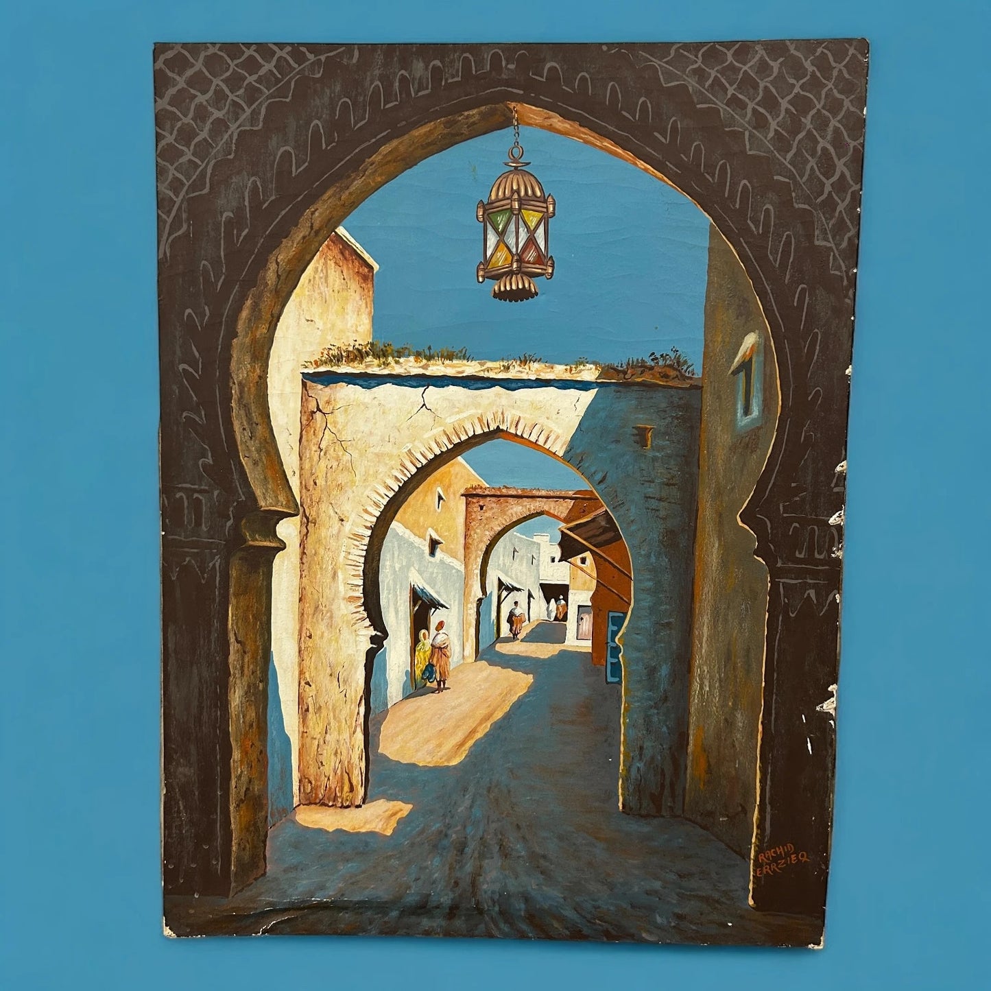 Vintage 1980s Moroccan Scene Oil Painting