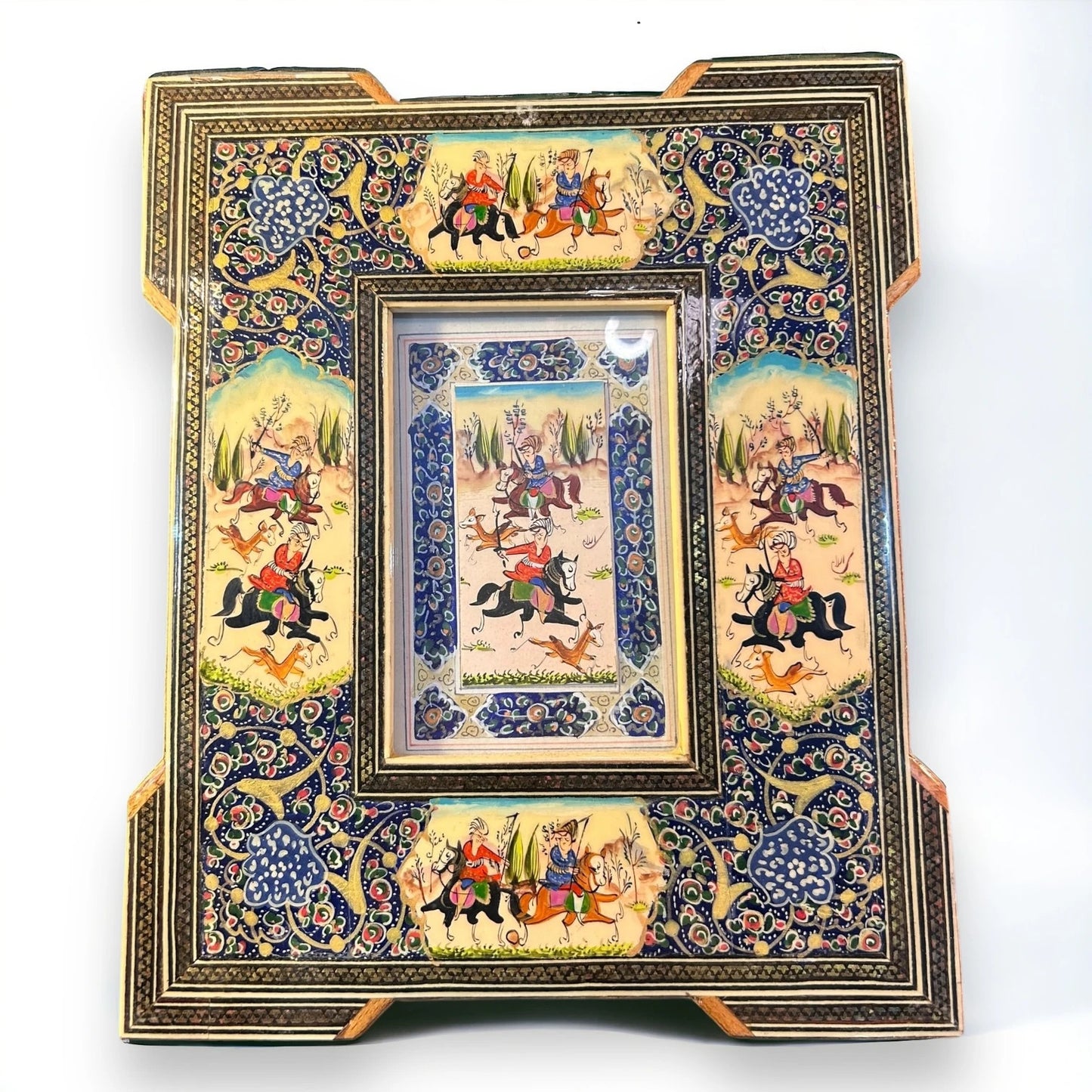 Vintage 1950s Persian Khatam Watercolour Framed Art