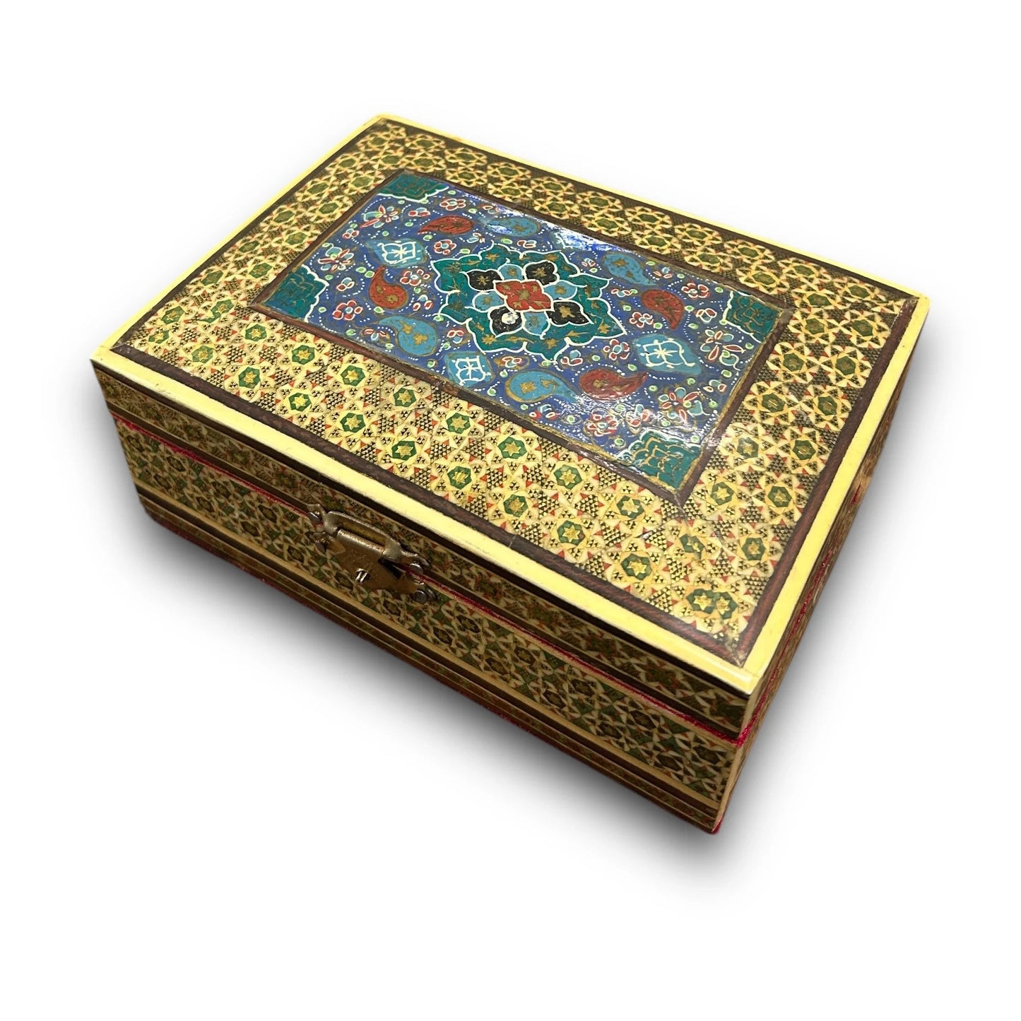 Vintage 1970s Persian Khatam Mosaic Wood Jewellery Box