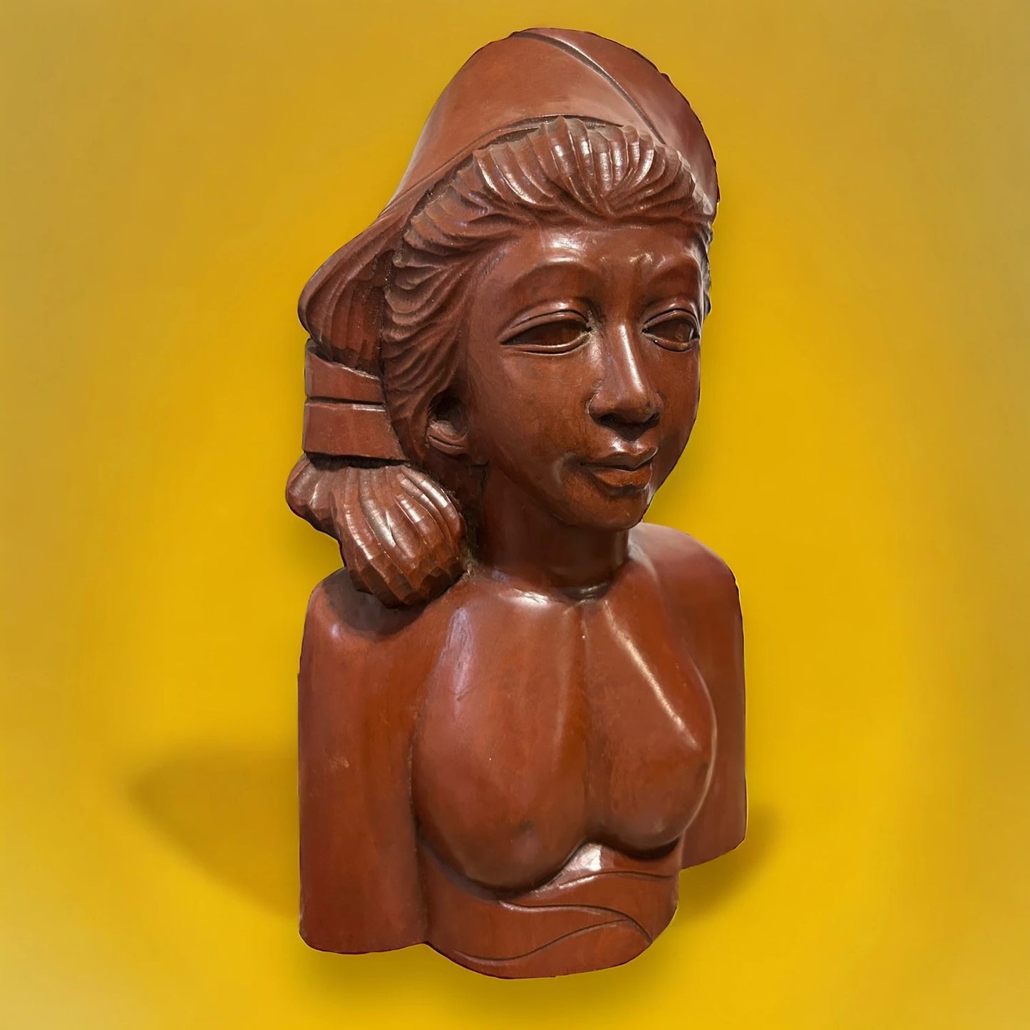 Vintage 1950s Indonesian Lady Bust Carving Wood Sculpture