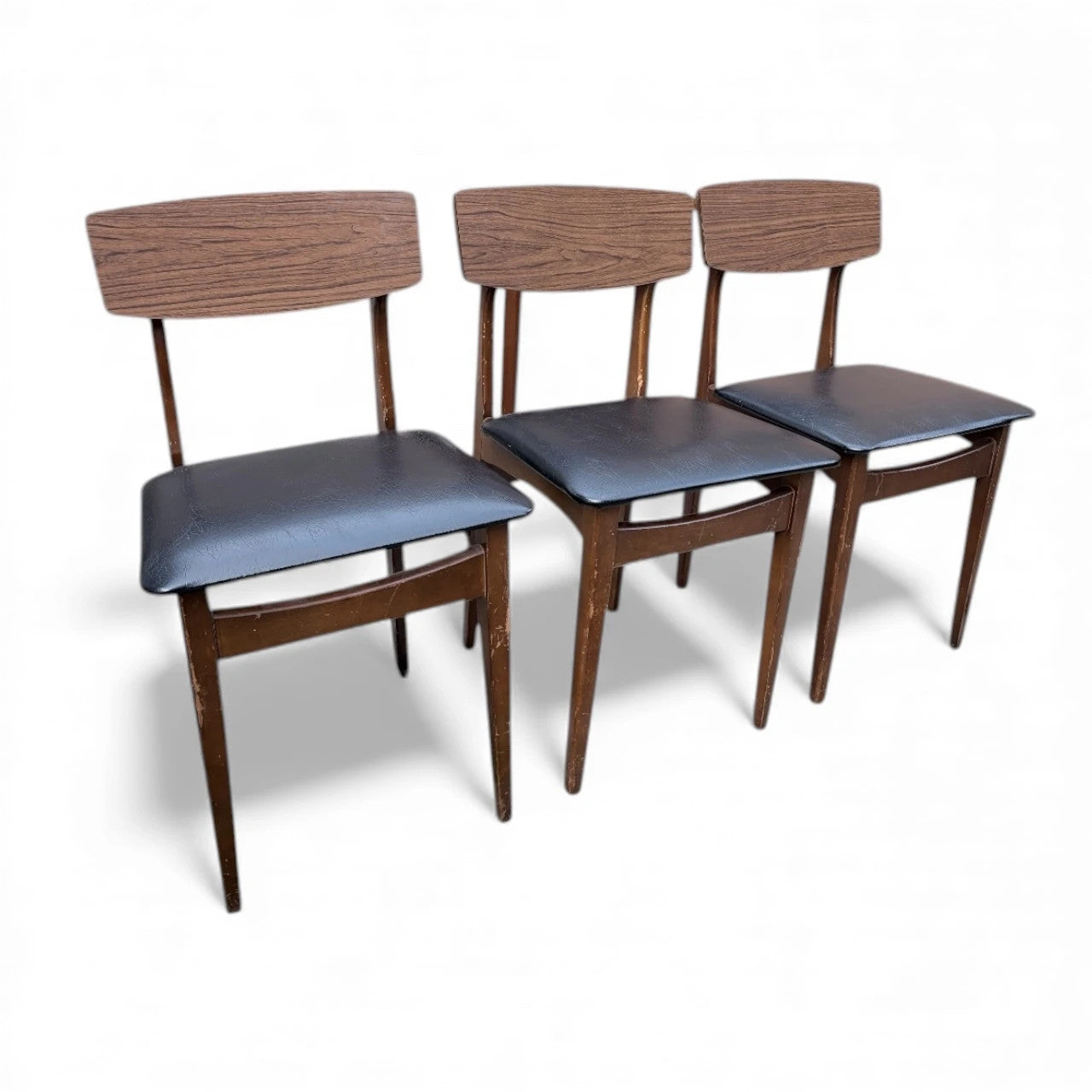 Set of 3 Mid Century Dining Chairs by Legate | Vintage Formica & Black Vinyl Chairs