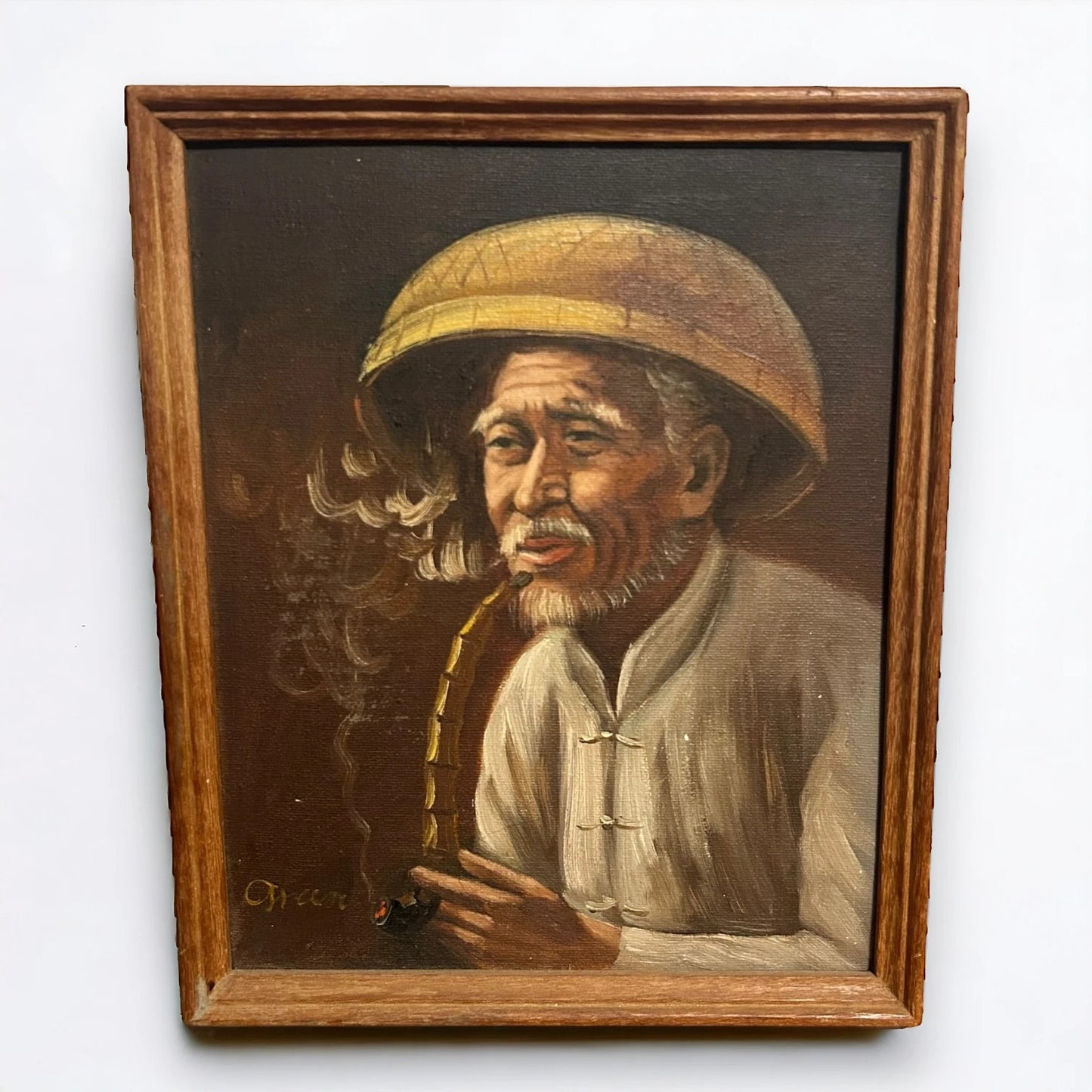 Vintage 1970s Chinese Old Man Oil Painting