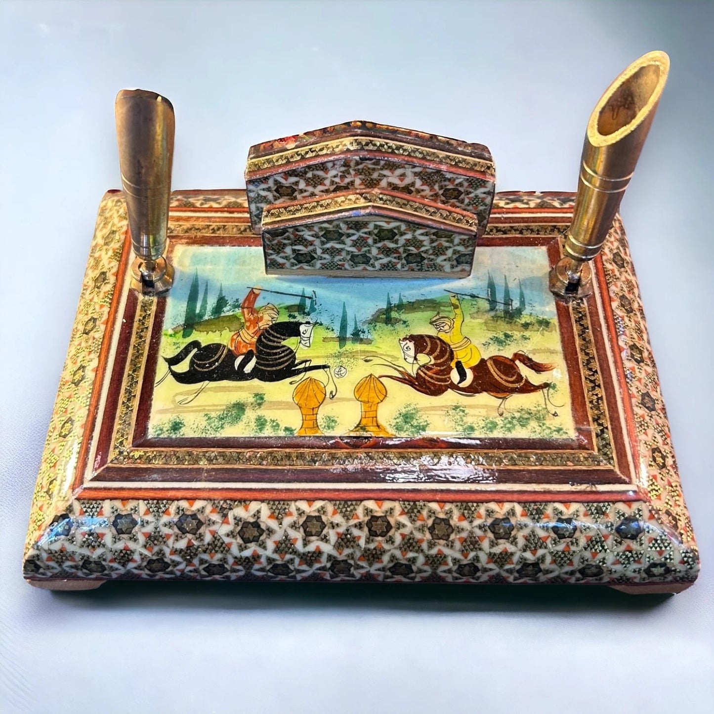 Vintage 1950s Persian Khatam Letter Holder