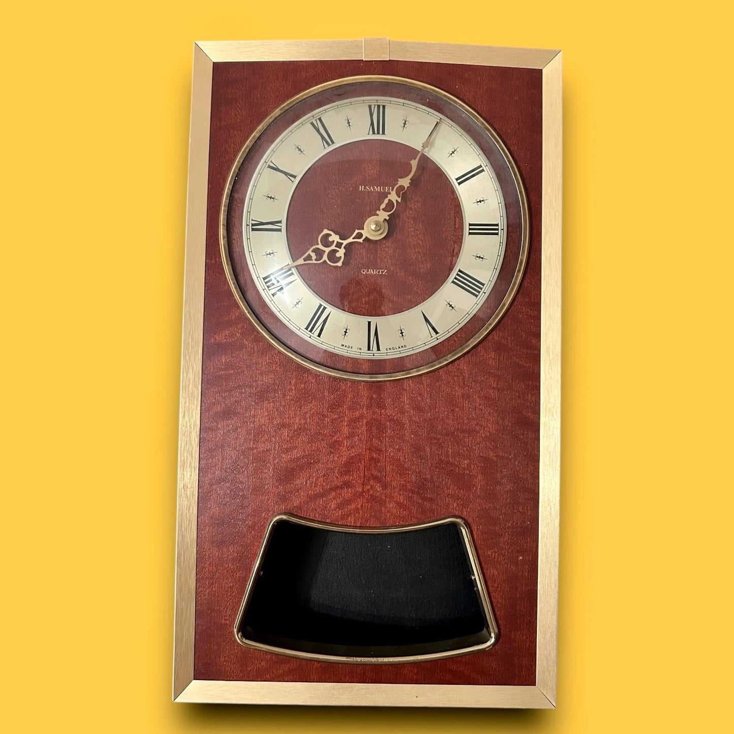 Mid Century Brass and Teak Wall Clock