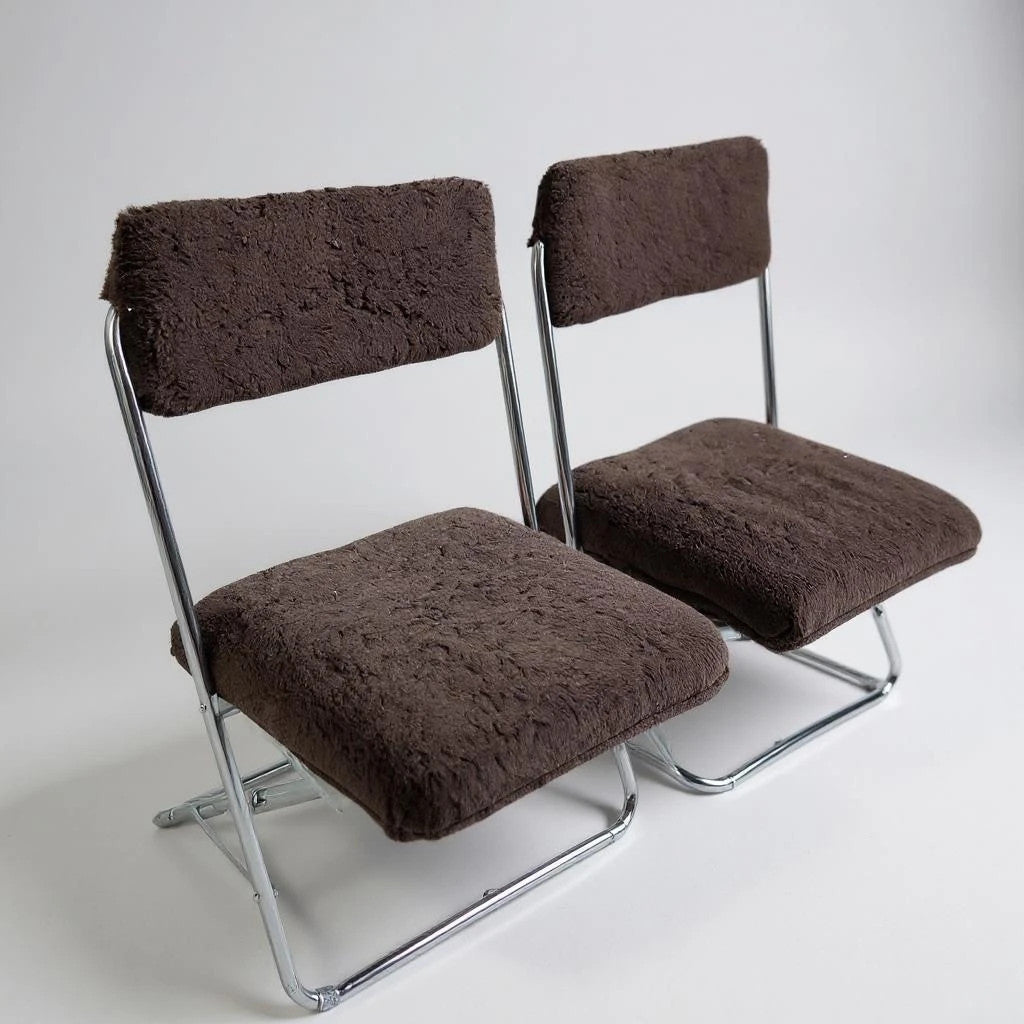 Mid Century Modern Pair of Chocolate Brown and Chrome Space Age Folding Chairs