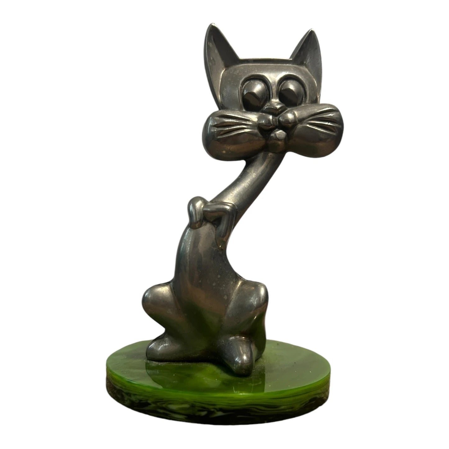Mid Century Silver Plated Metal Cat Ornament Figurine