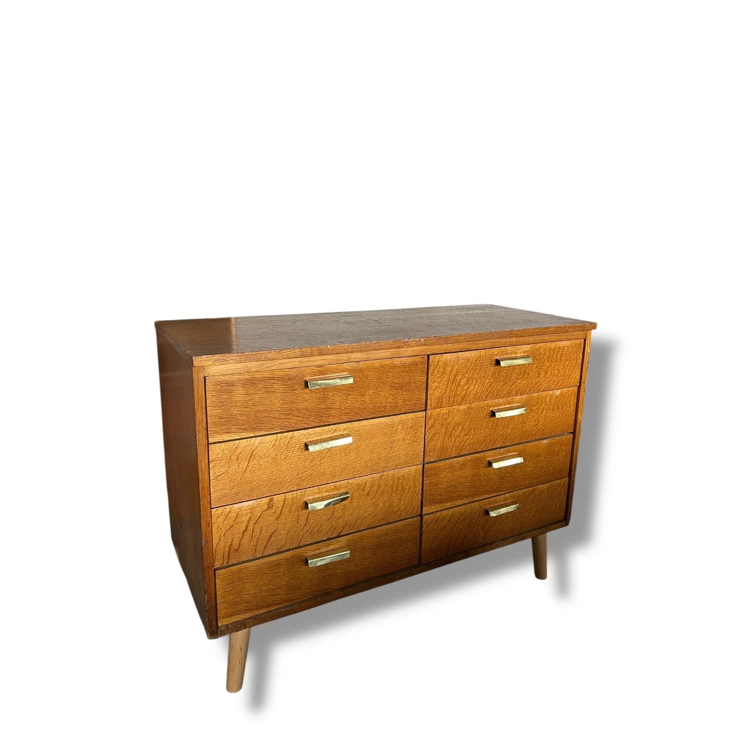 Mid Century Teak and Oak Chest of Drawers – Vintage 1960s Dresser – Brass Handles