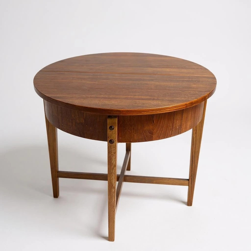 Mid Century Modern Danish Teak Wood Folding Sewing Box Table