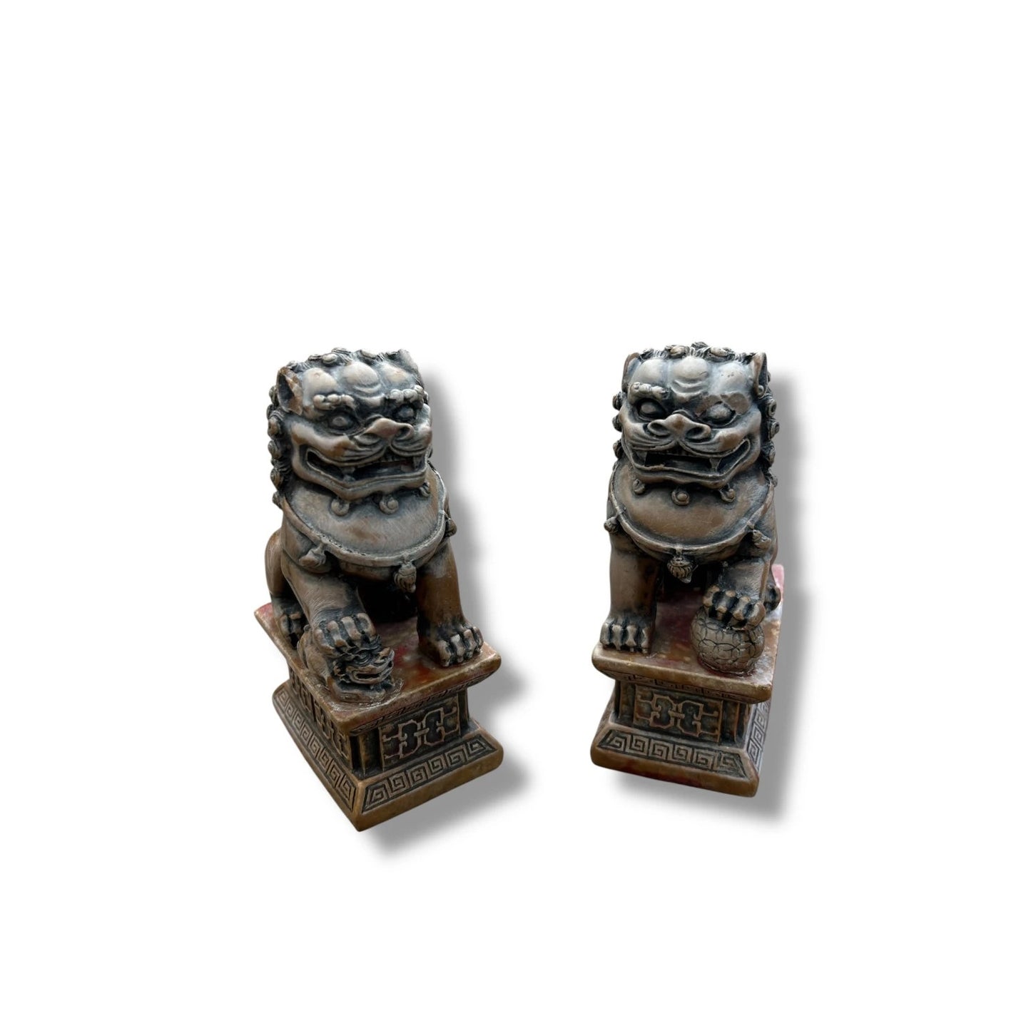 Vintage 1980s Pair of Burgundy Resin Chinese Foo Dog Statues