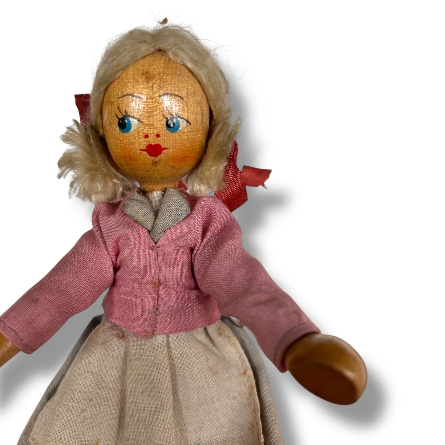 Mid Century Modern Carved Wood Polish Peg Doll