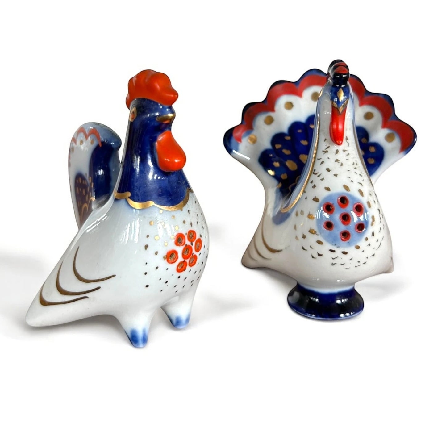Mid Century Russian Soviet Salt & Pepper Shakers BY Lomonosov Porcelain Turkey and Rooster