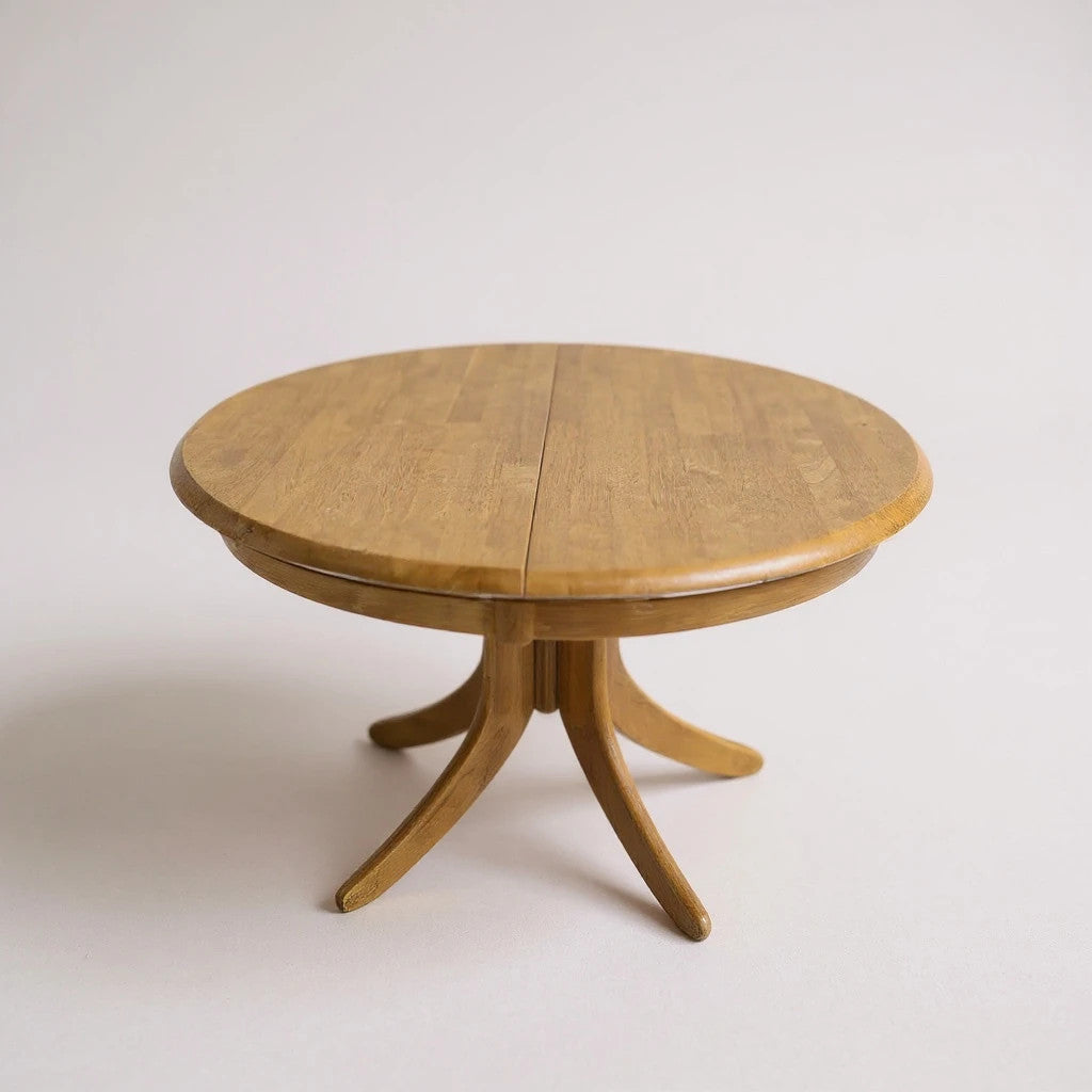 Mid-Century Modern Blonde Wood Extending Pedestal Round Dining Table