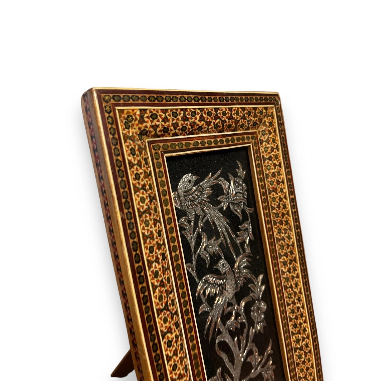 Vintage 1960s Persian Khatam Mosaic Copper Framed Art