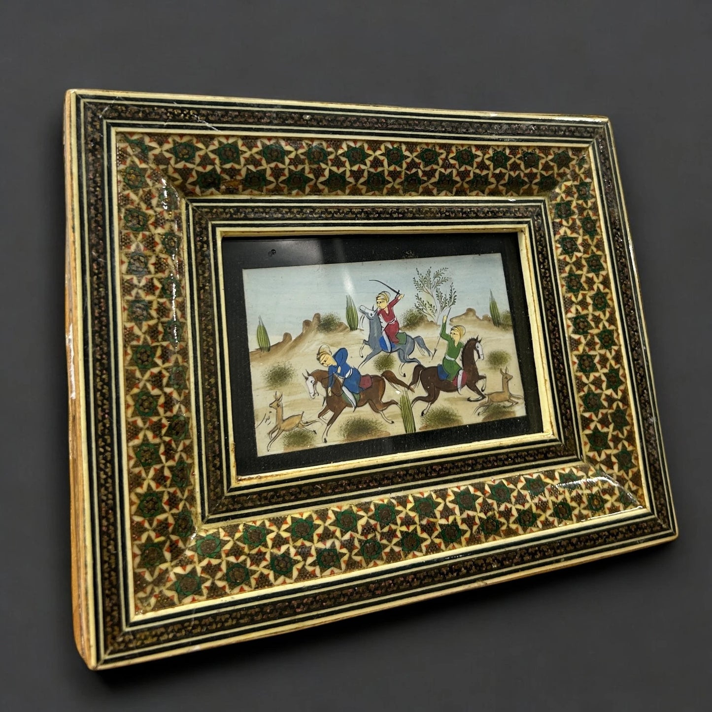 Vintage 1960s Persian Khatam Mosaic Miniature Painting