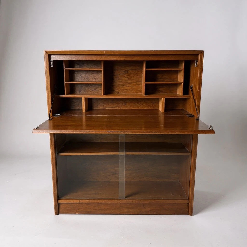 Mid Century Modern Herbert Gibbs Teak Bookcase Bureau Cabinet