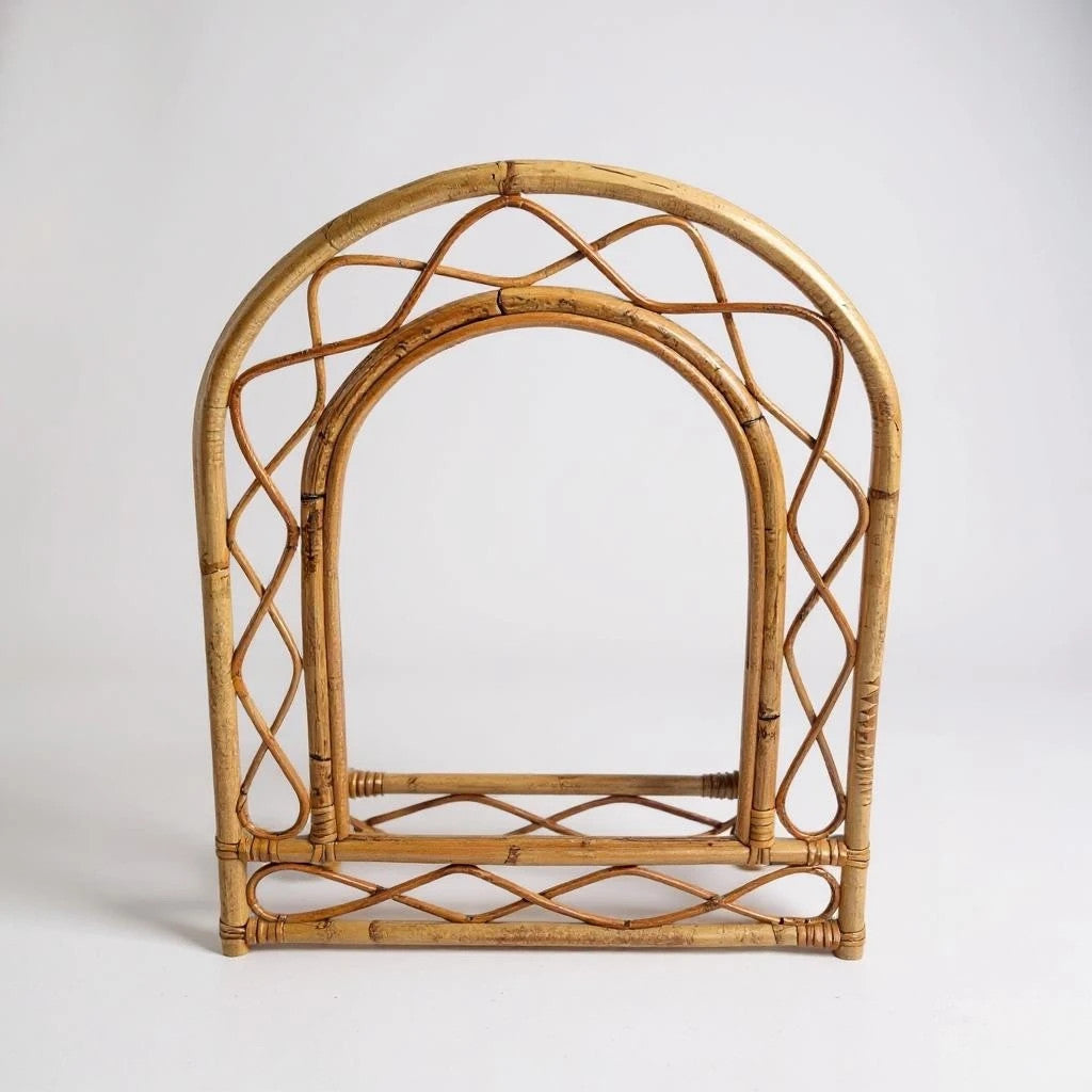 Mid Century Modern French Rattan Arch Wall Mirror