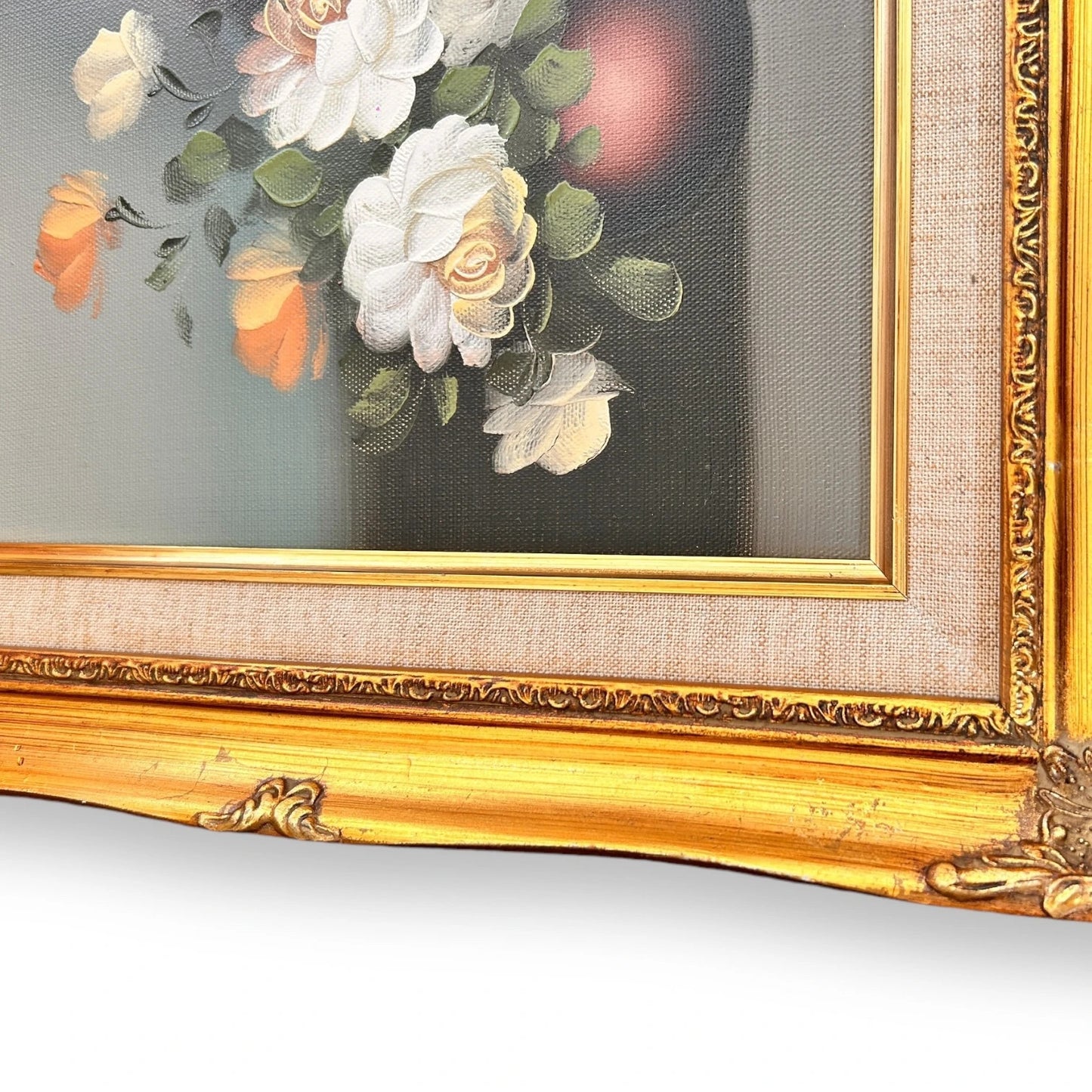Vintage 1970s Floral Art Gilt Painting
