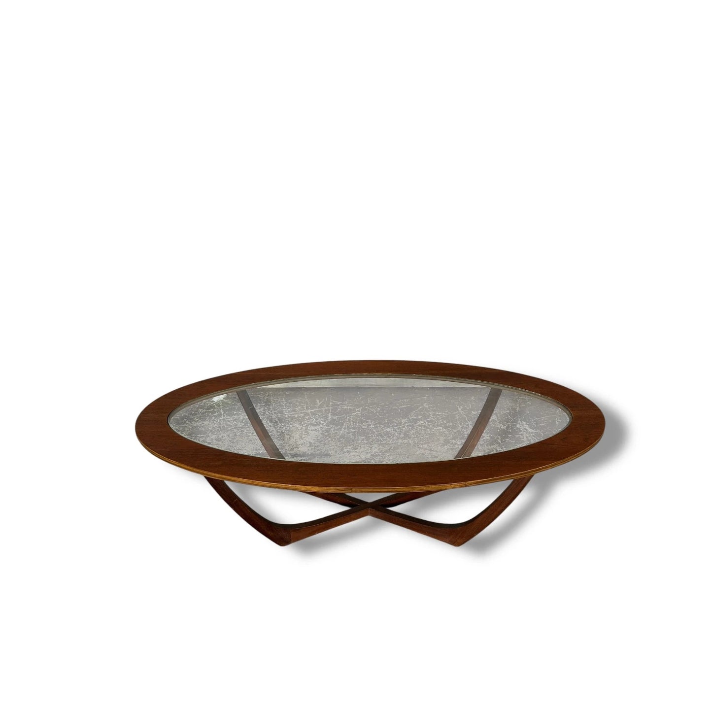 Mid Century Modern Teak Wood and Glass Oval Coffee Table
