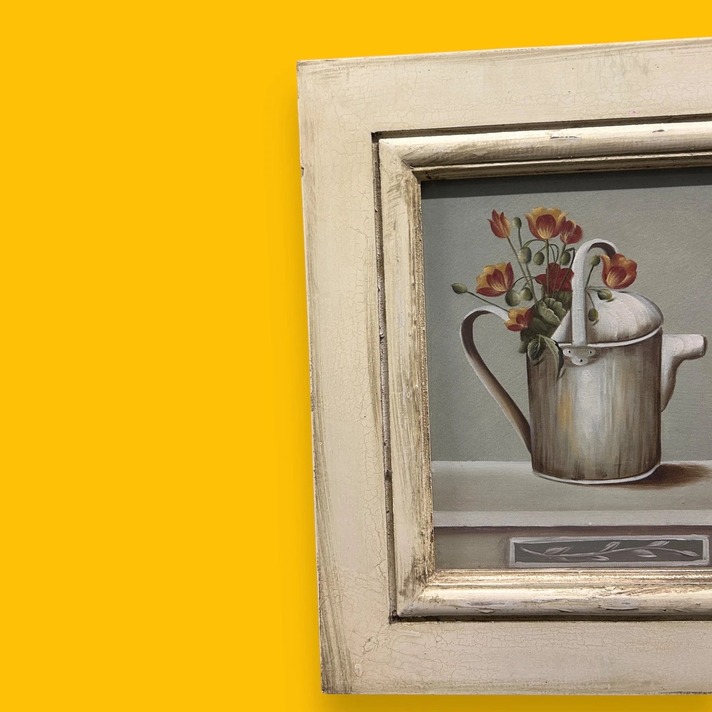 Vintage 1950s Watering Can Oil Painting