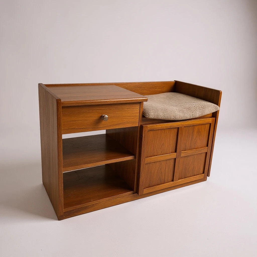 Mid Century Modern Teak and Fabric Nathan Telephone Table