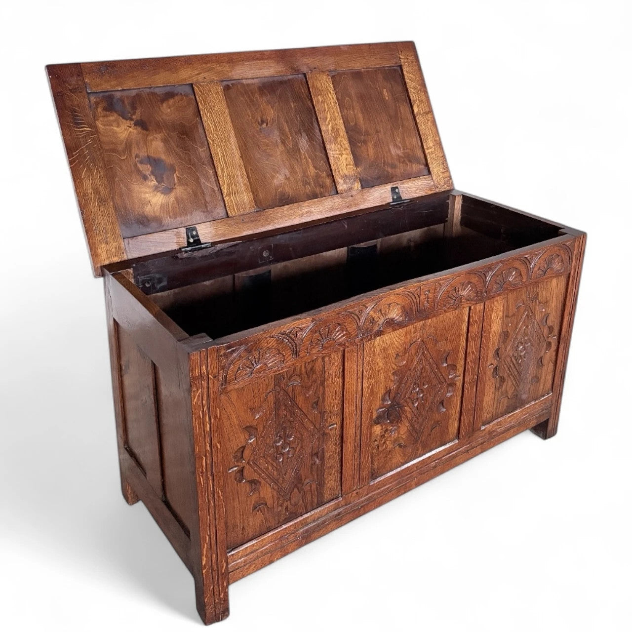 Antique Style Carved Oak Blanket Box | Vintage Storage Chest