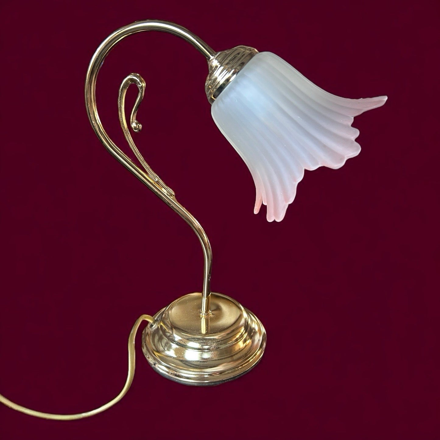 Mid Century Brass Tulip Gooseneck Table Lamp