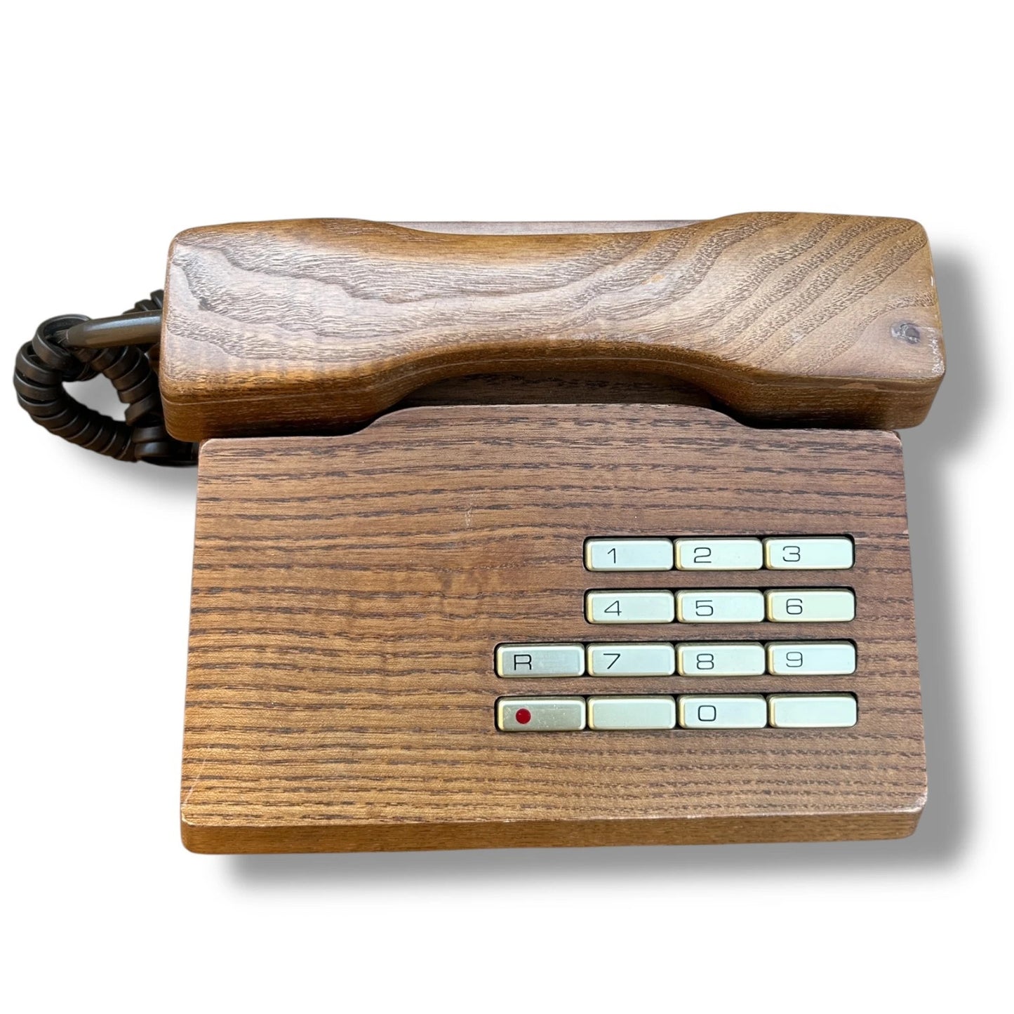 Mid Century Modern Elm Wood Push Button Telephone by Gfeller Trub