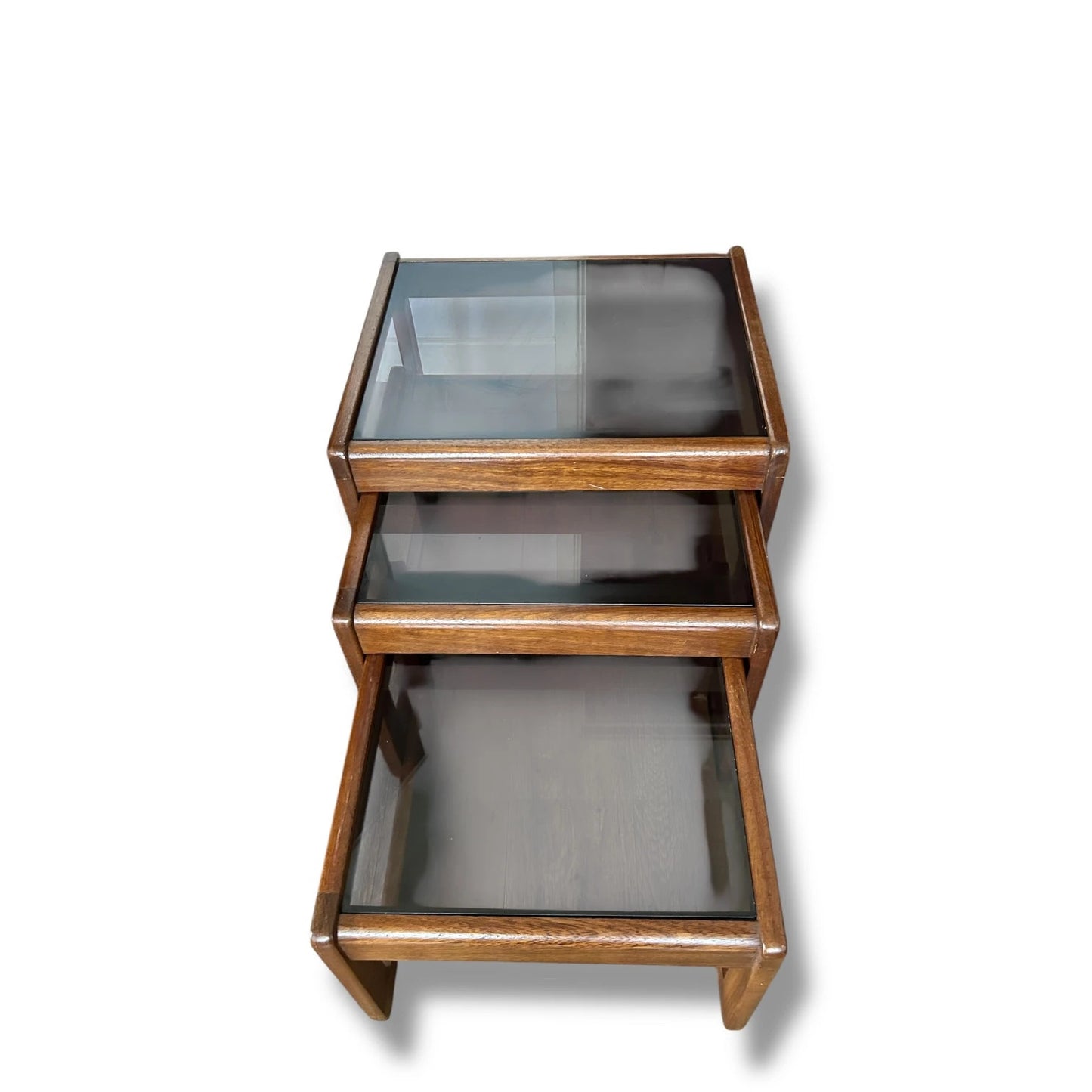 Mid Century Danish Teak & Smoked Glass Nesting Tables