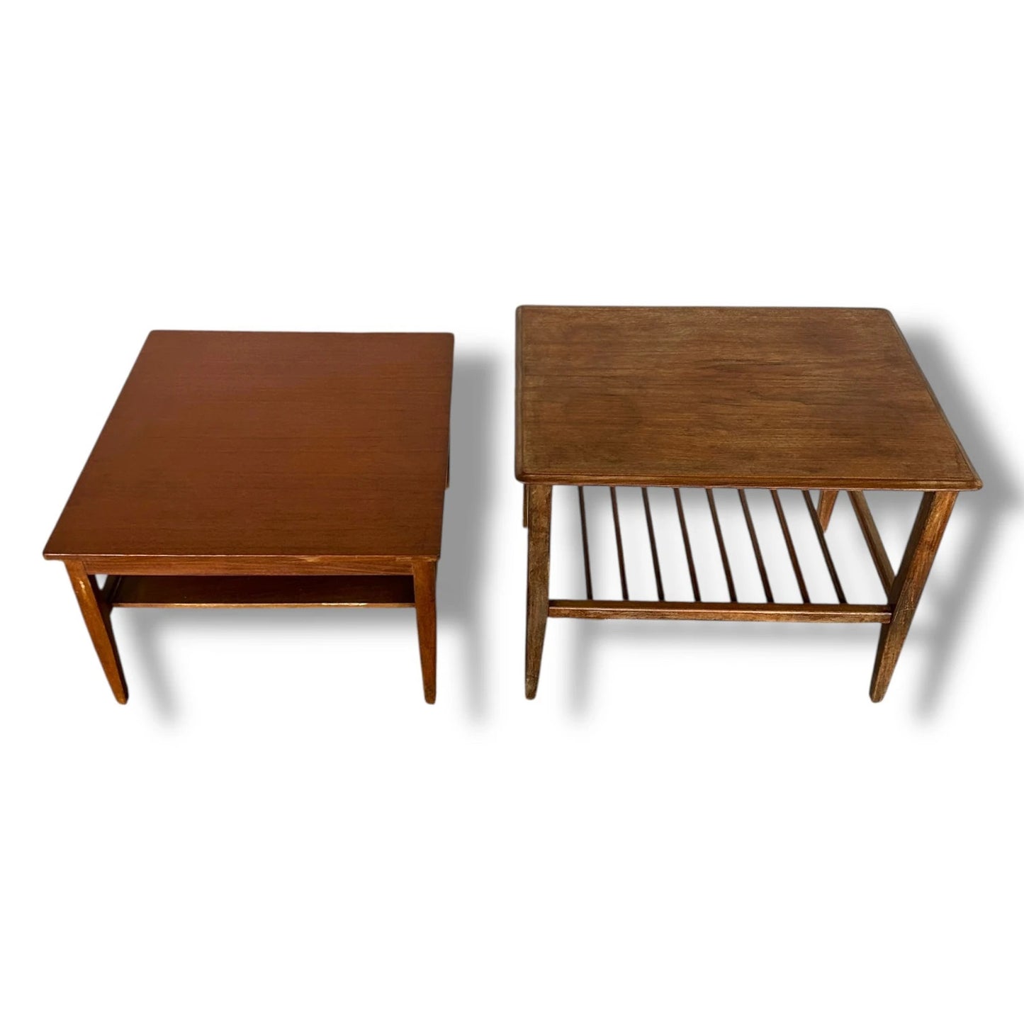 Pair of Vintage Bedside Tables – Mid-Century Mismatched Teak Side Tables